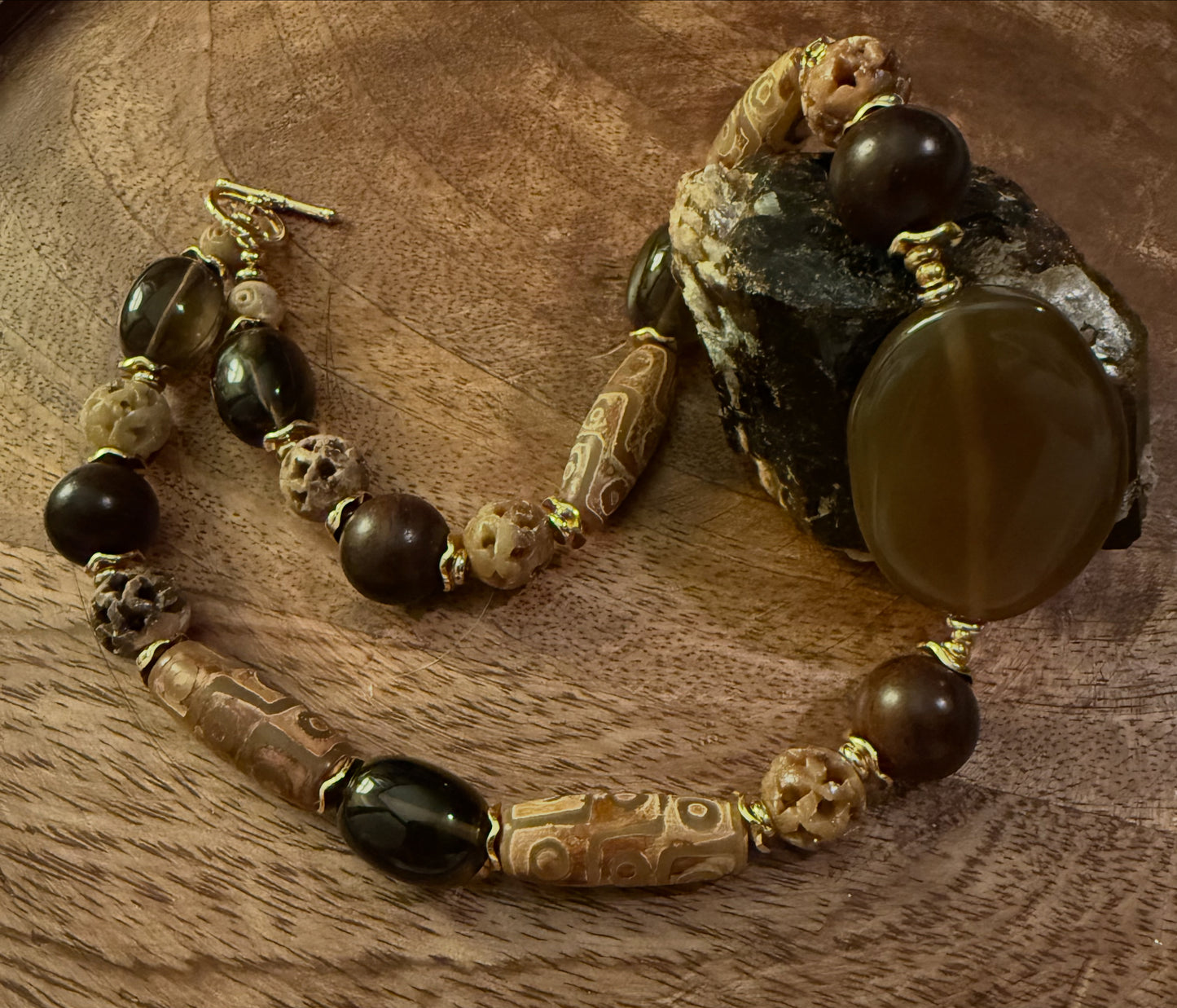 Wood and Gemstone Necklace