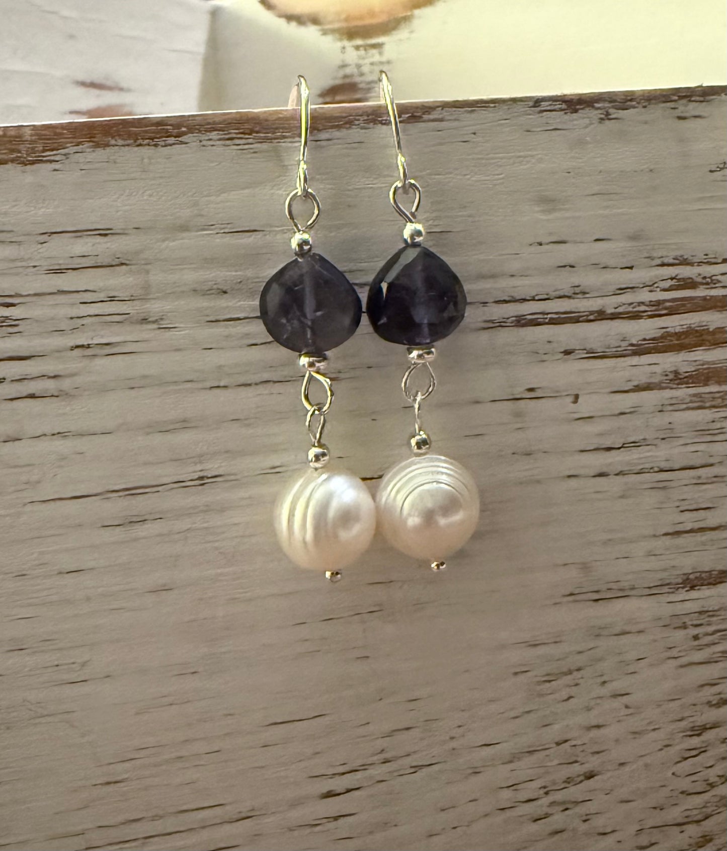 Pearl and Iolite Earrings