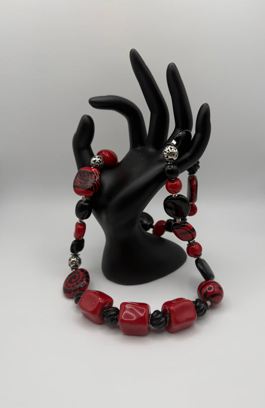 Black and Red Kazuri Bead Necklace