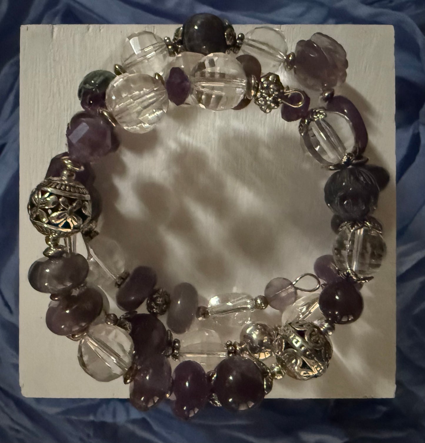 Purple Multi Stone Boho Bracelet with Quartz and Silver Accents