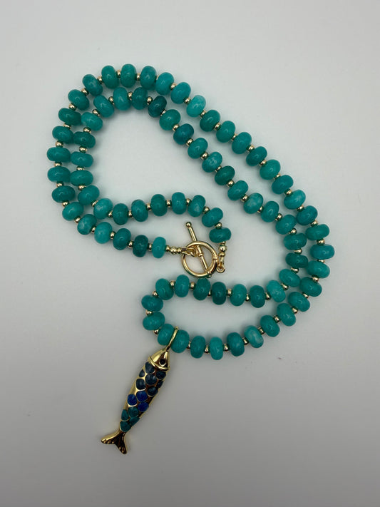 Blue Quartz Necklace with Fish Pendant