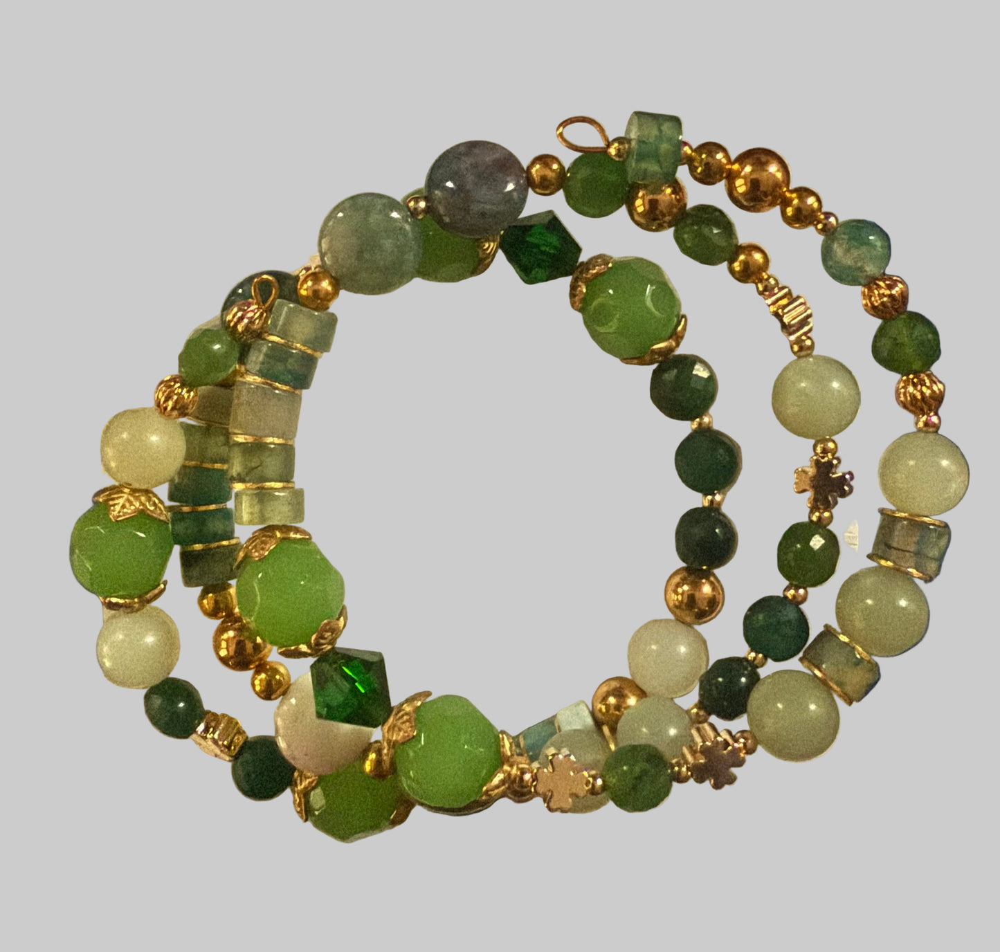 Mixed Green Gemstones with Gold Plated Accents