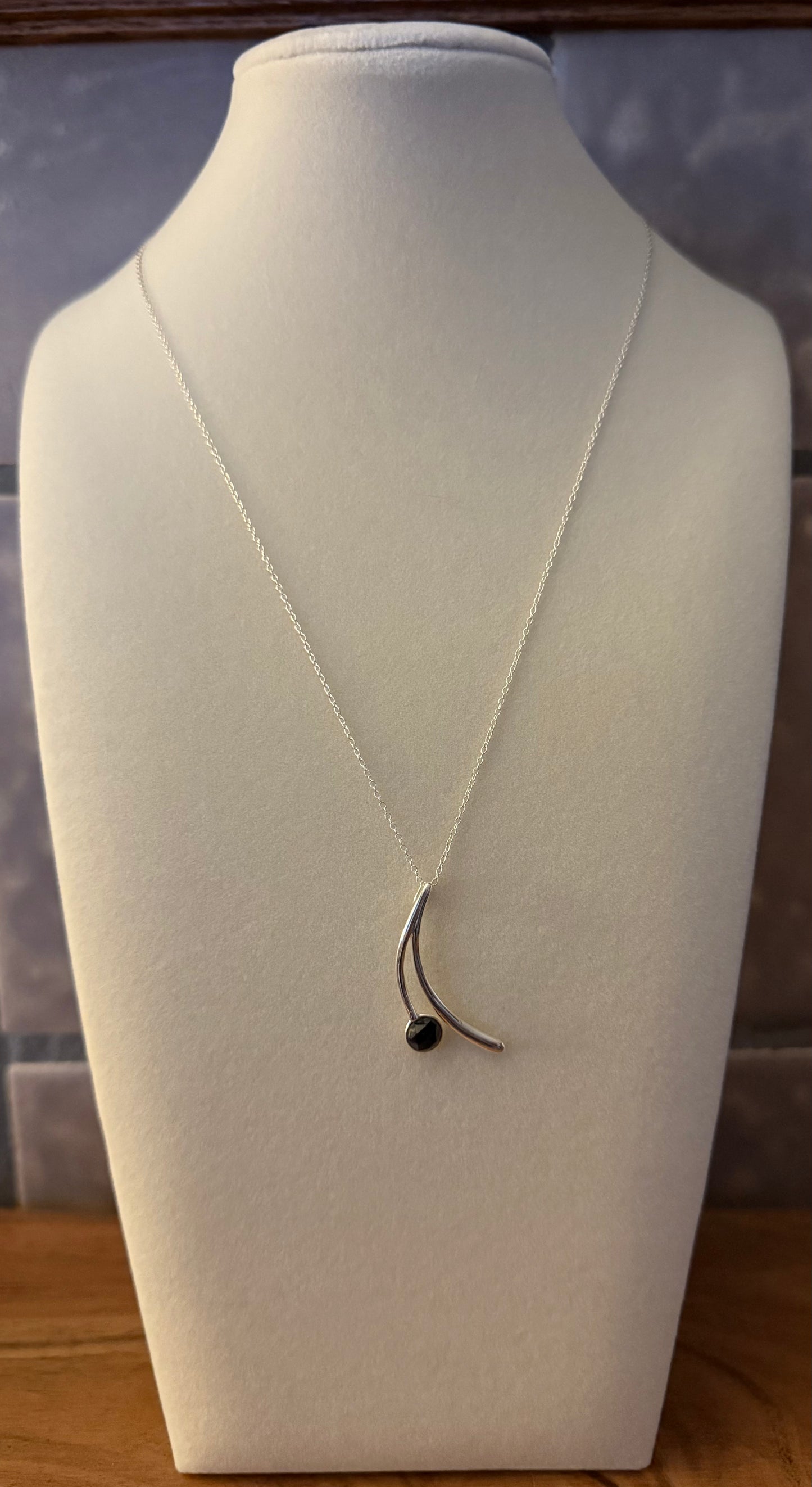 Sterling Silver Necklace with Black Spinel Cabochon