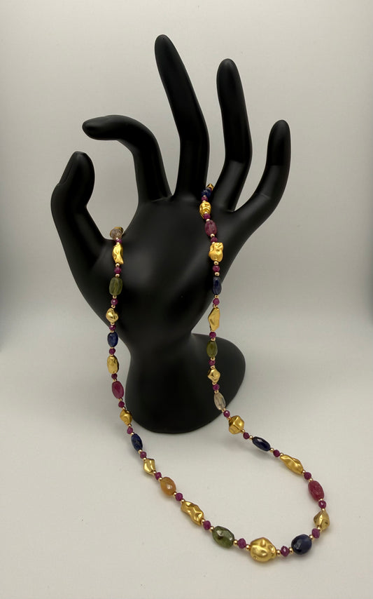 Multi Colored Sapphire Necklace with gold accents