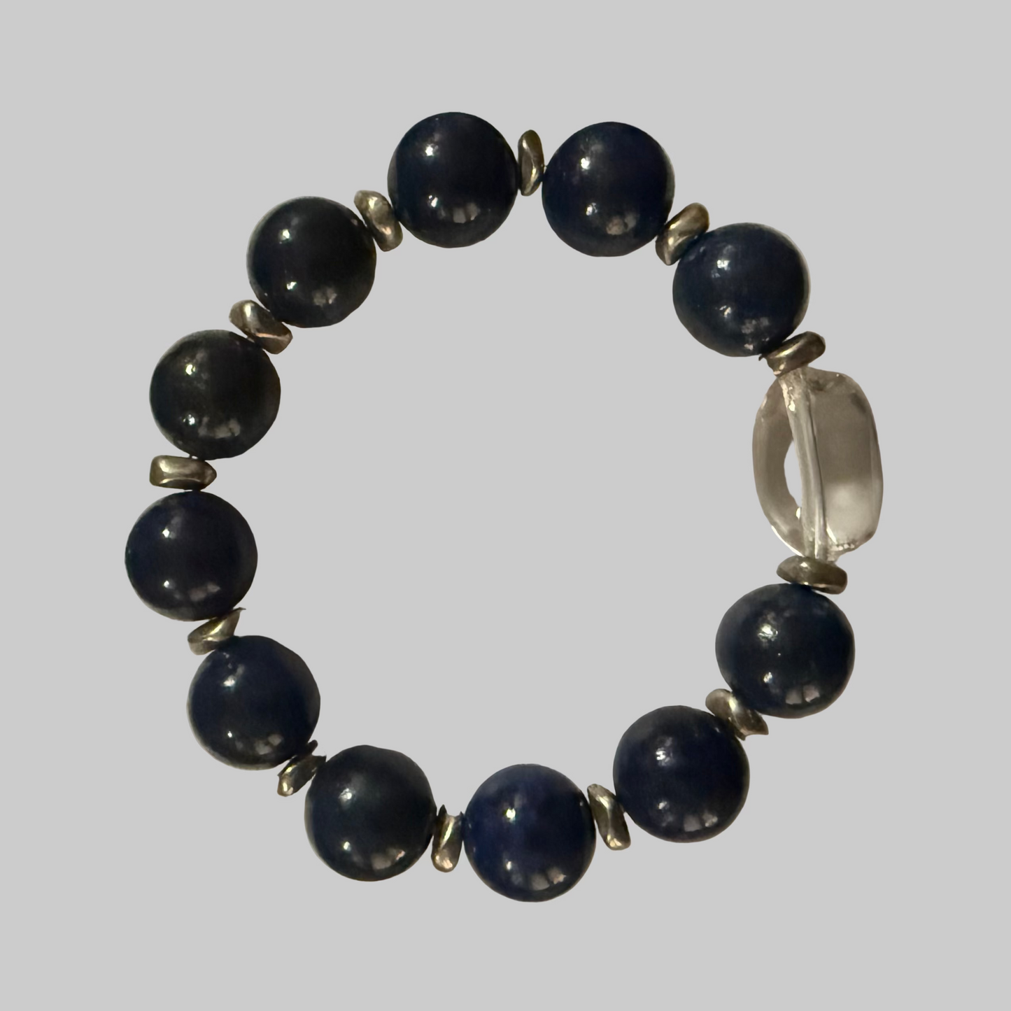 Lapis Lazuli Bracelet with Clear Quartz and White Bronze Accents