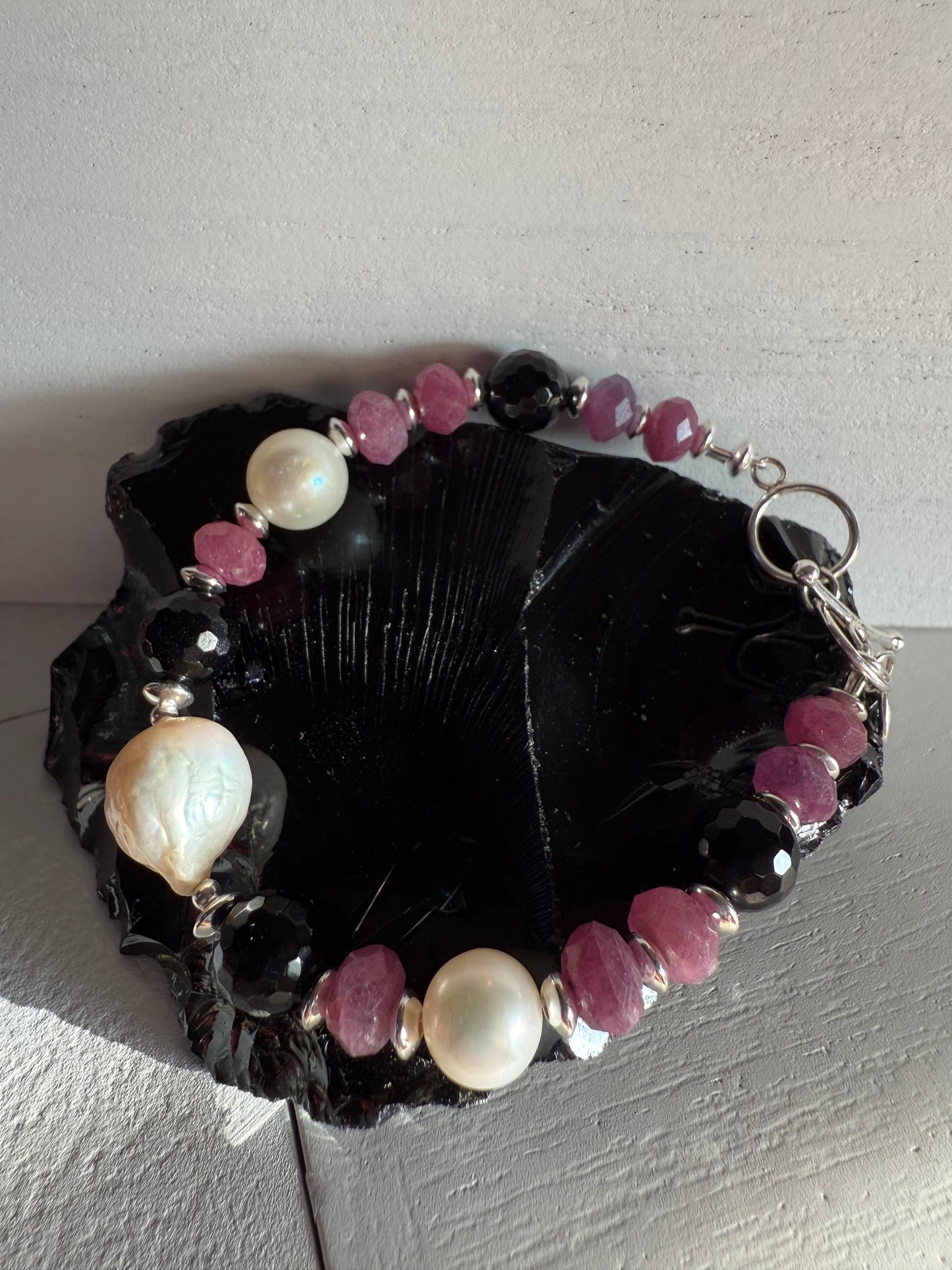 Ruby and Black Onyx with Pearl Accents Bracelet