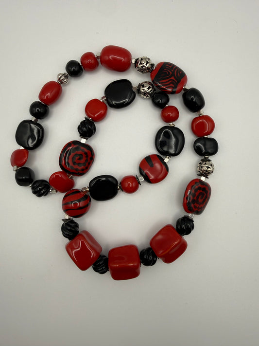 Black and Red Kazuri Bead Necklace