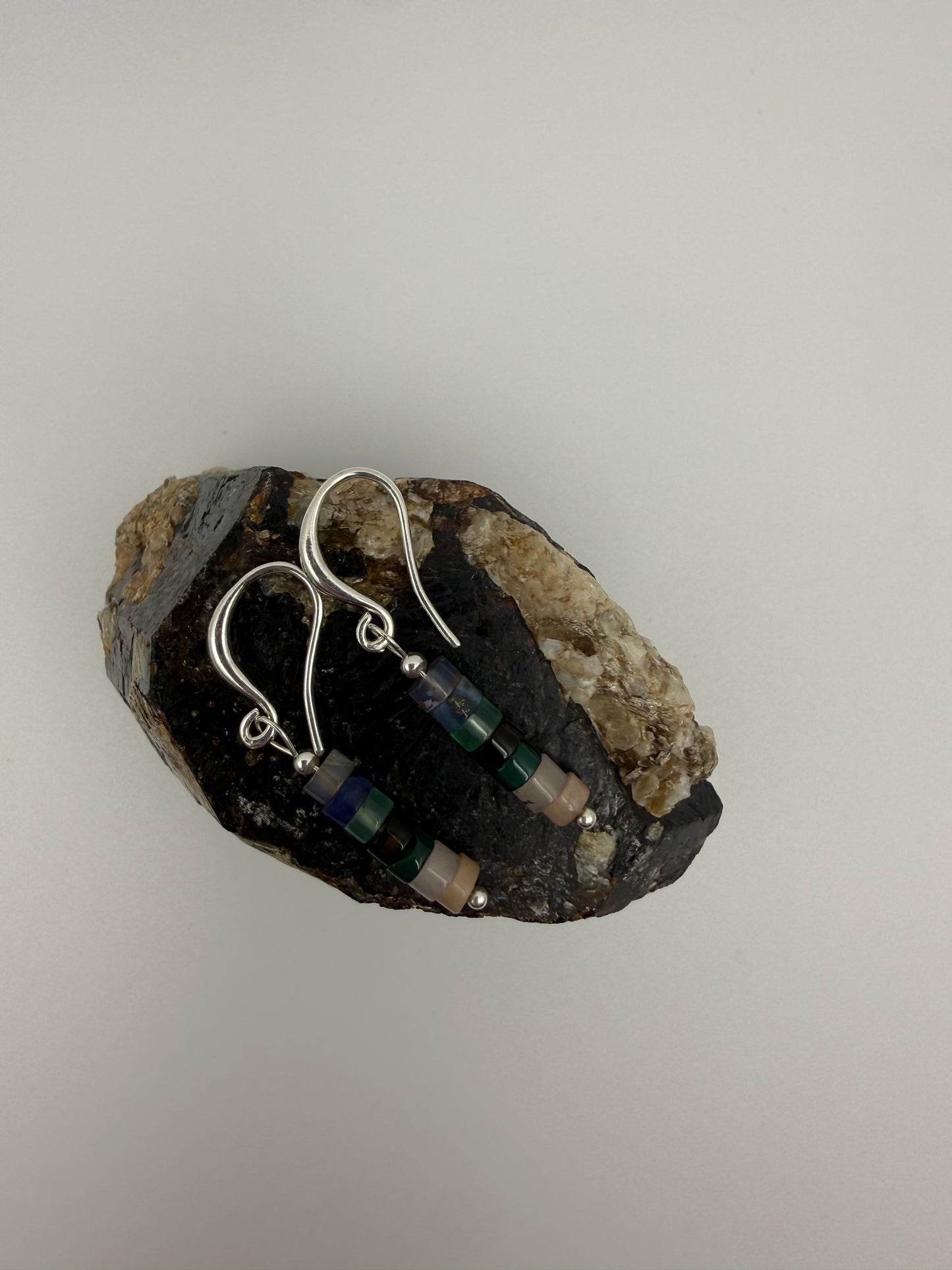 Multi Stone and Silver Earrings
