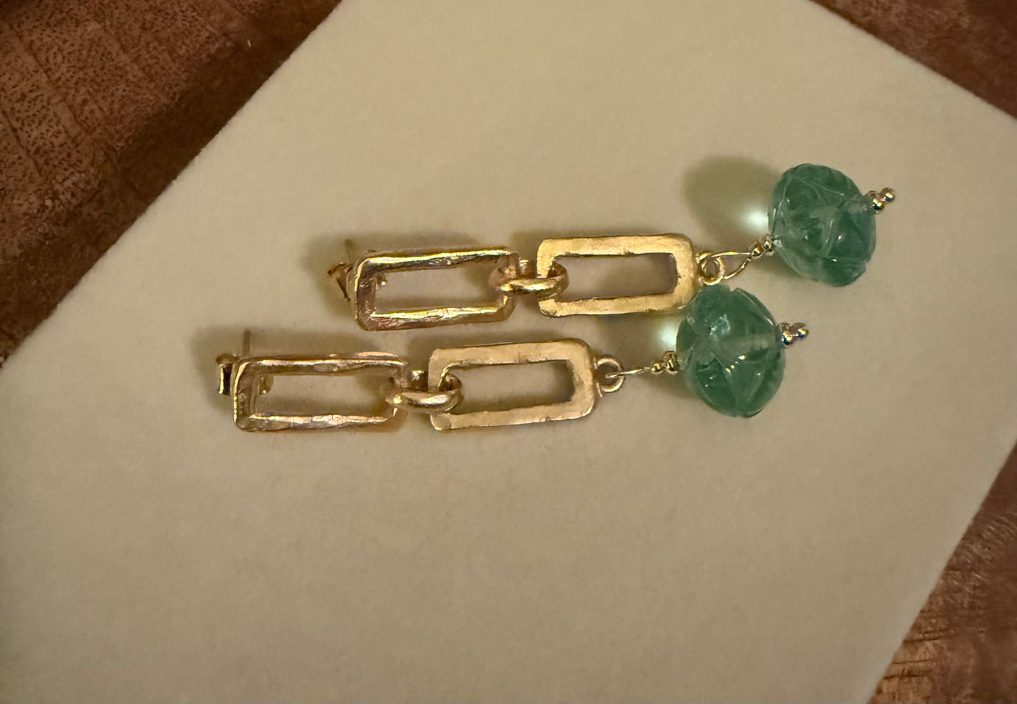 Aqua Quartz and Gold Dangle Earrings