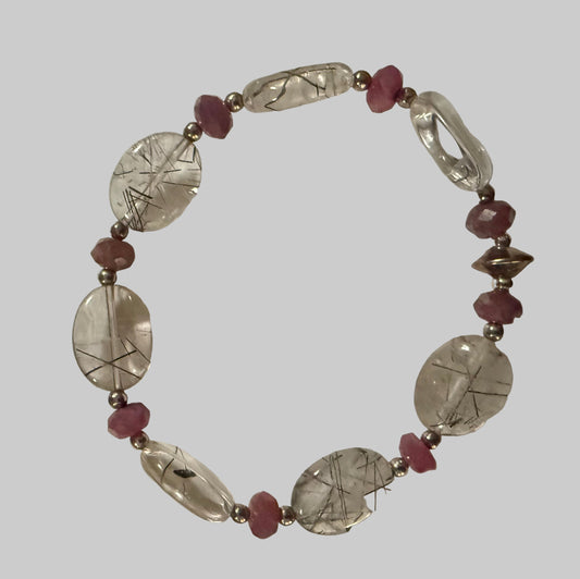 Rutile Quartz Bracelet with Ruby and Silver Accents