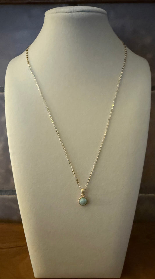 Amazonite Cabochon Necklace with Gold Plated Chain