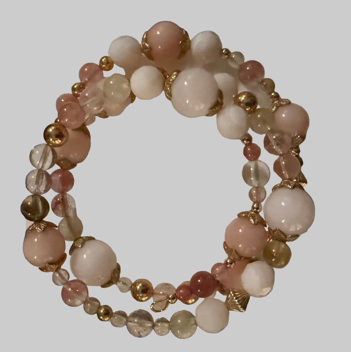 Pink Multi Stone Boho Bracelet with Gold Accents