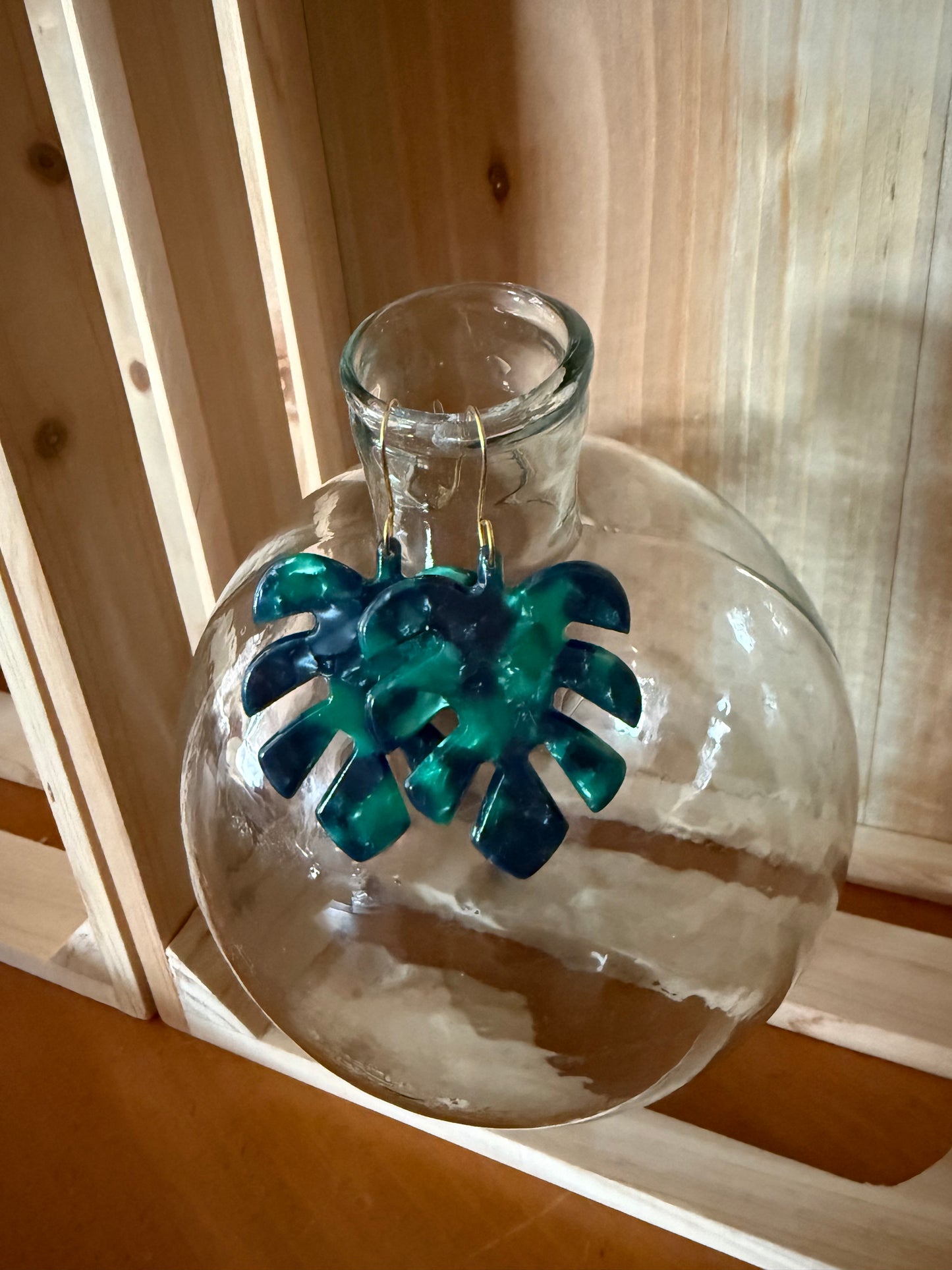 Blue and Green Leaf Acrylic Earrings