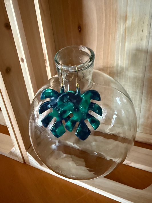 Blue and Green Leaf Acrylic Earrings