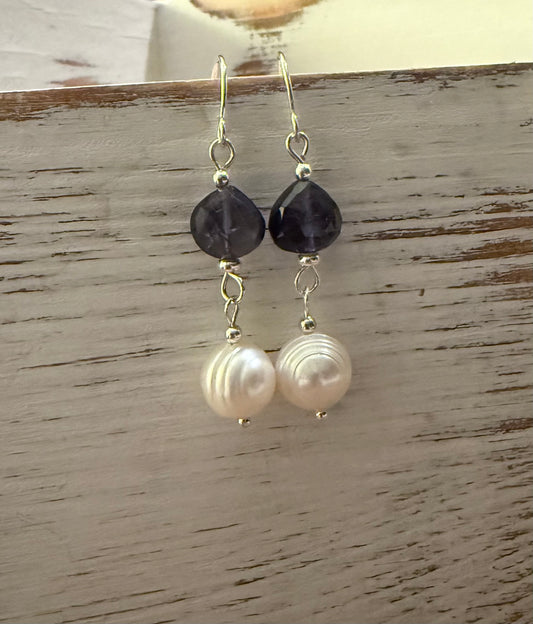 Pearl and Iolite Earrings