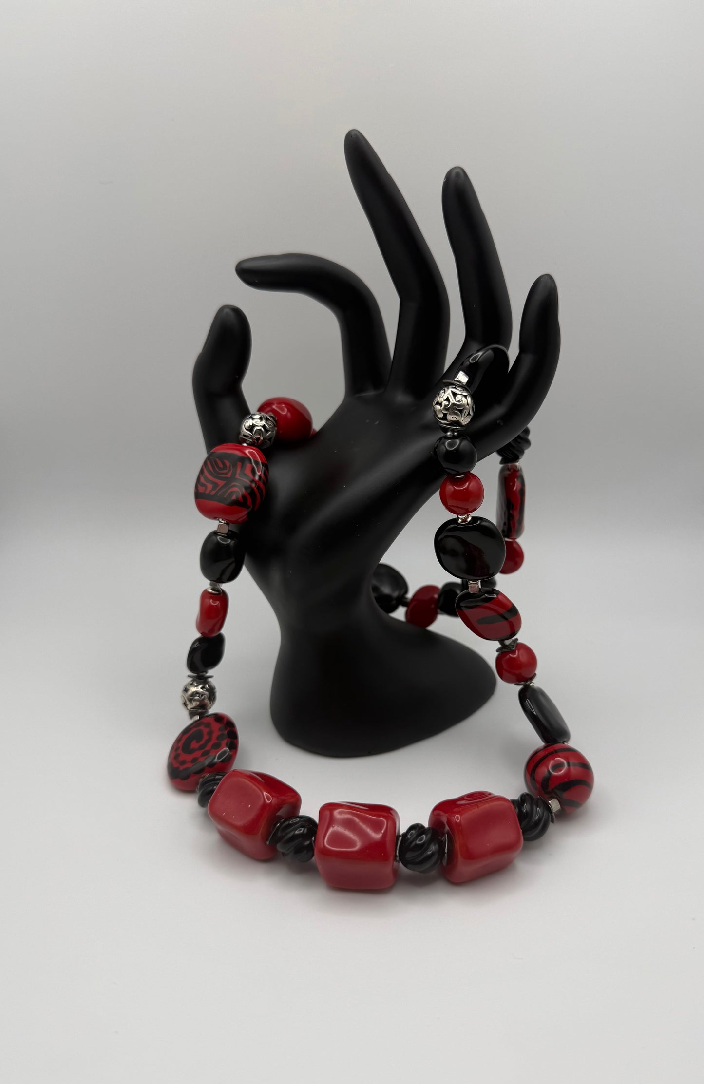 Black and Red Kazuri Bead Necklace