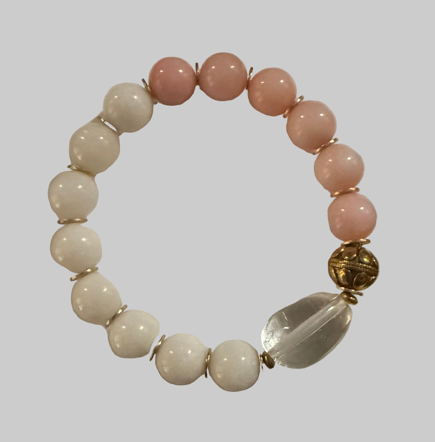 White Jade and Pink Agate Bracelet