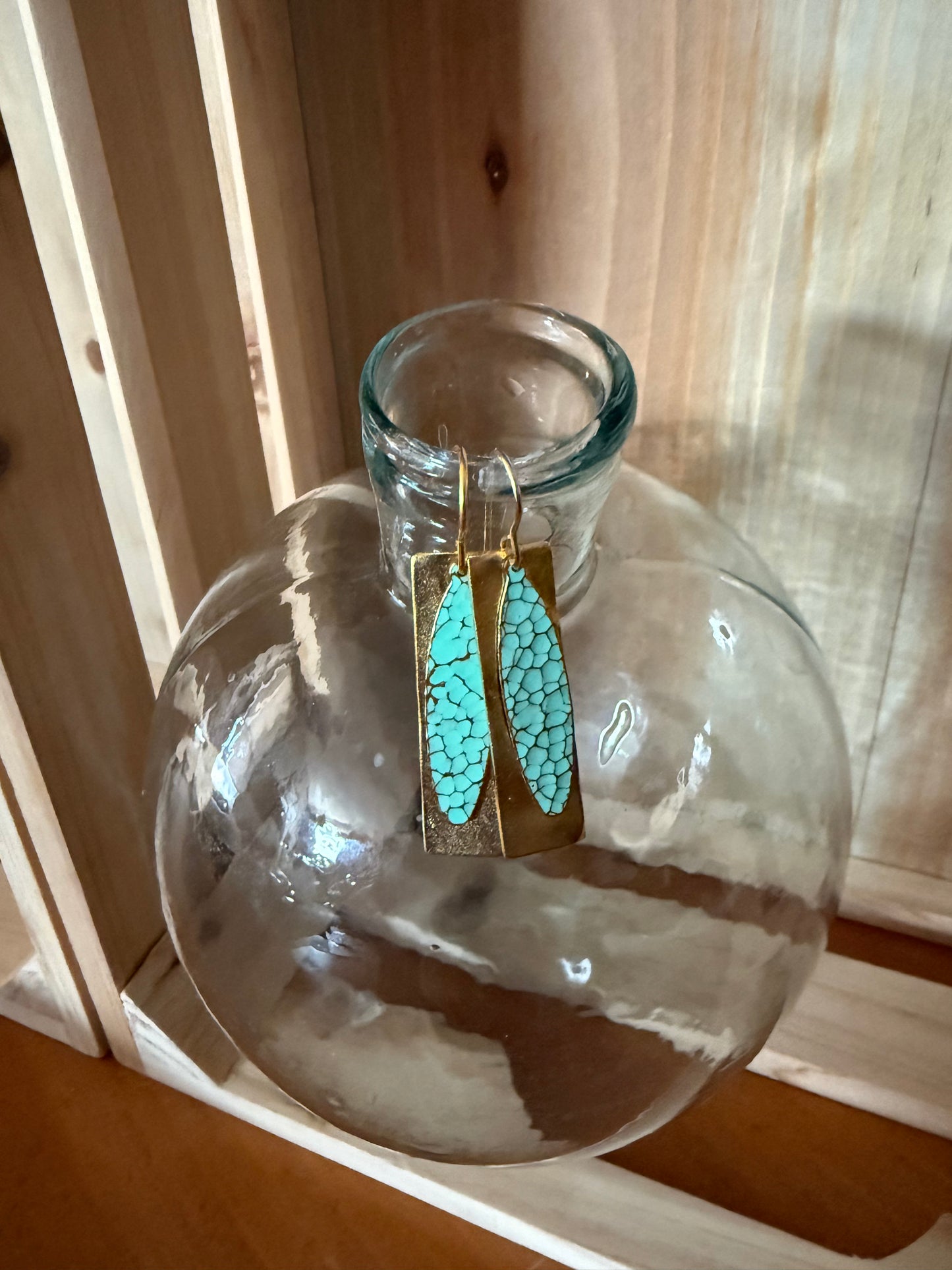 Gold and Turquoise Charm Dangle Earrings