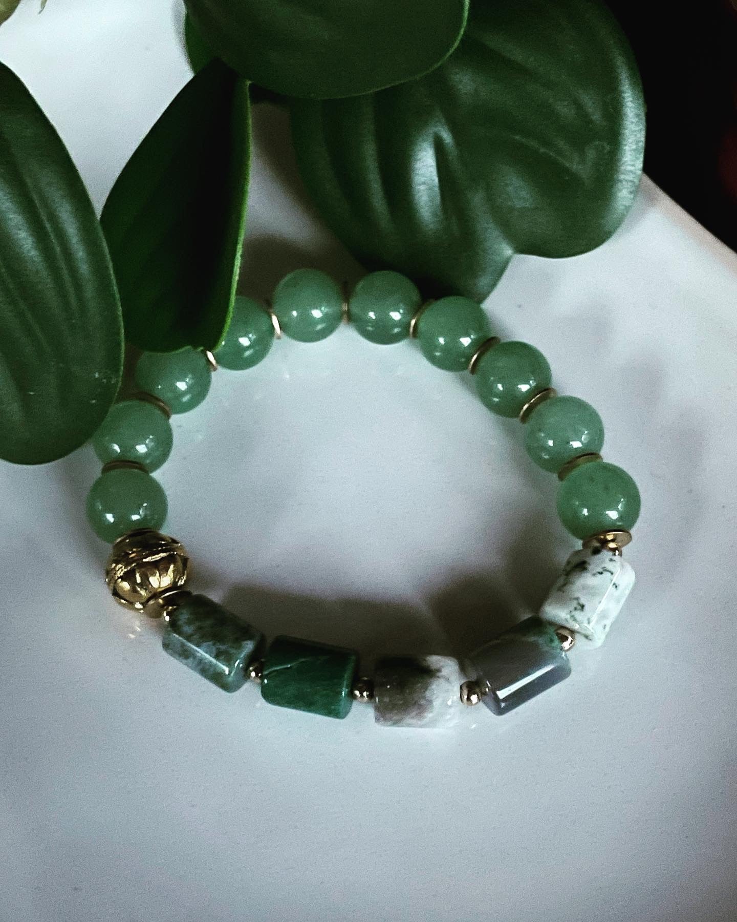 Green Bracelet with Gold Plated Accents