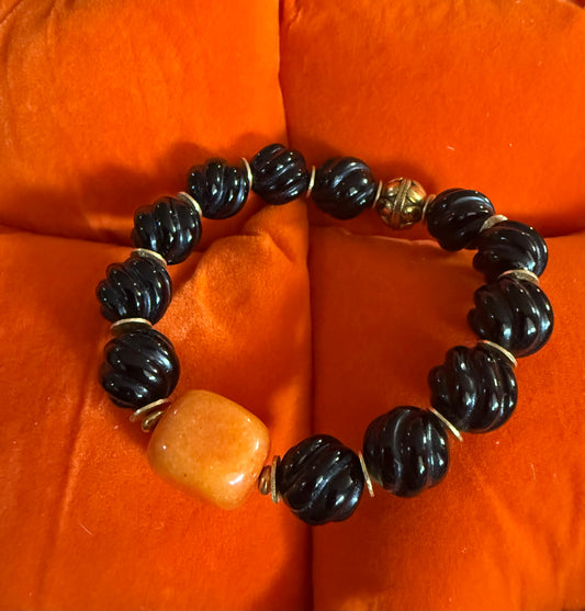 Black Onyx Bracelet with Orange and Gold Accents