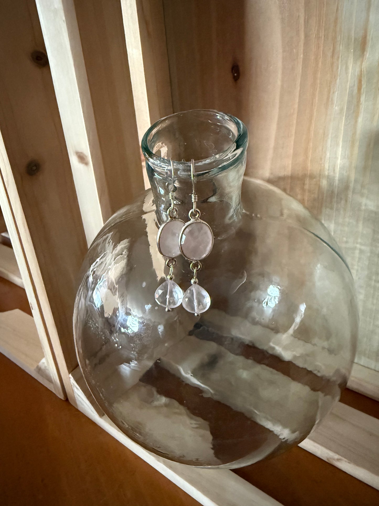 Rose Quartz and Sterling Silver Dangle Earrings