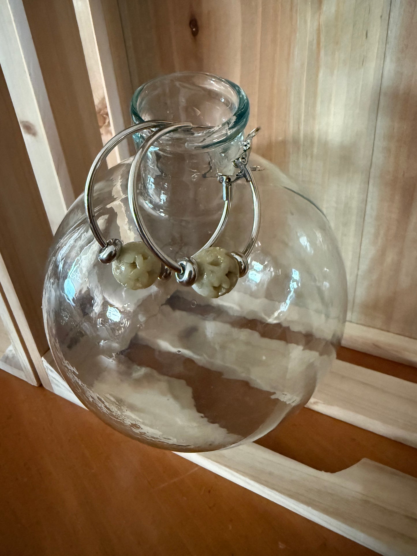 Silver Hoop Earrings with Soapstone Bead