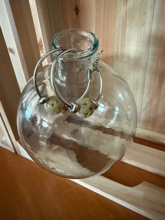 Silver Hoop Earrings with Soapstone Bead