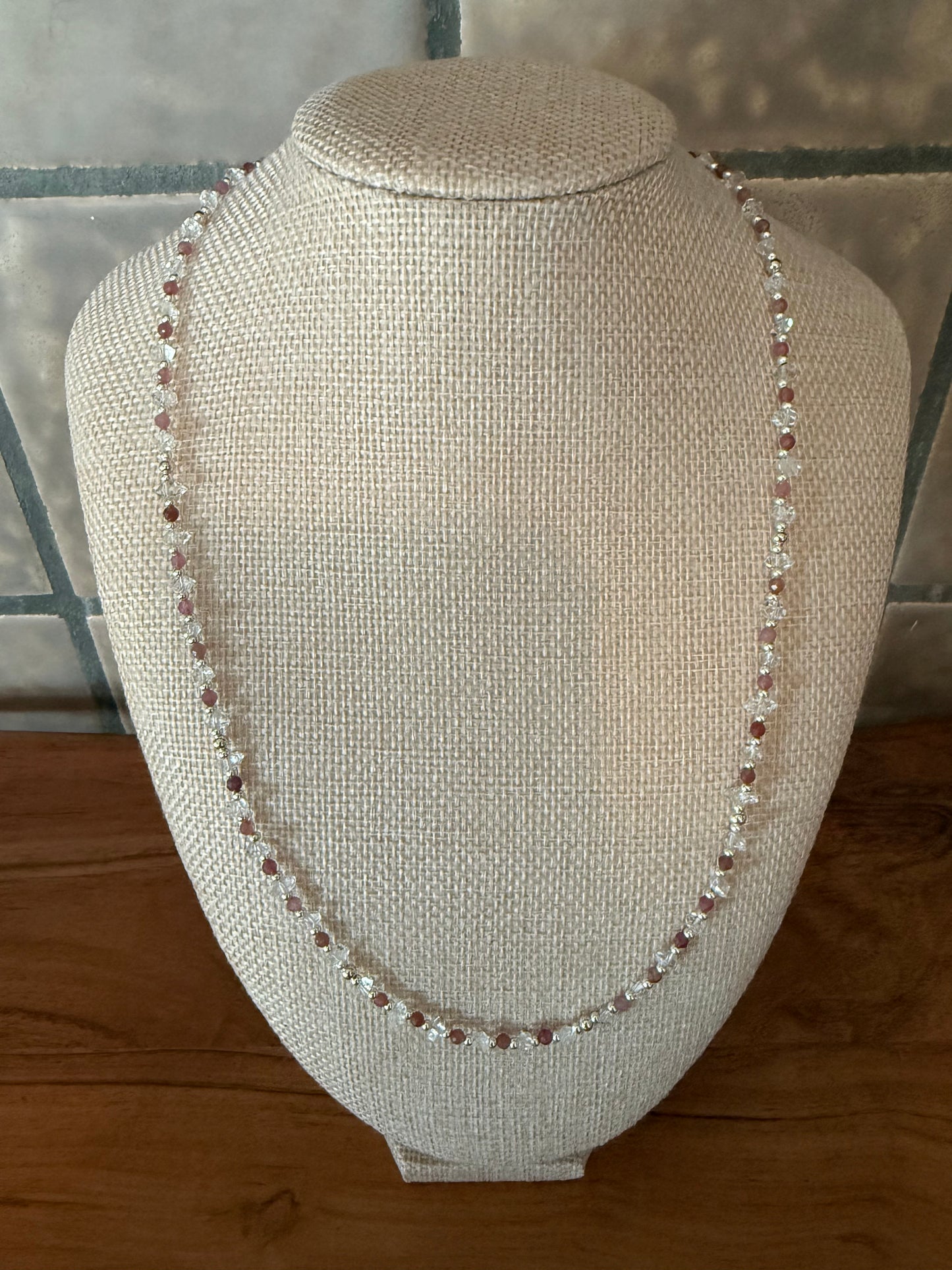 18 inch Herkimer Diamond and Pink Tourmaline Necklace