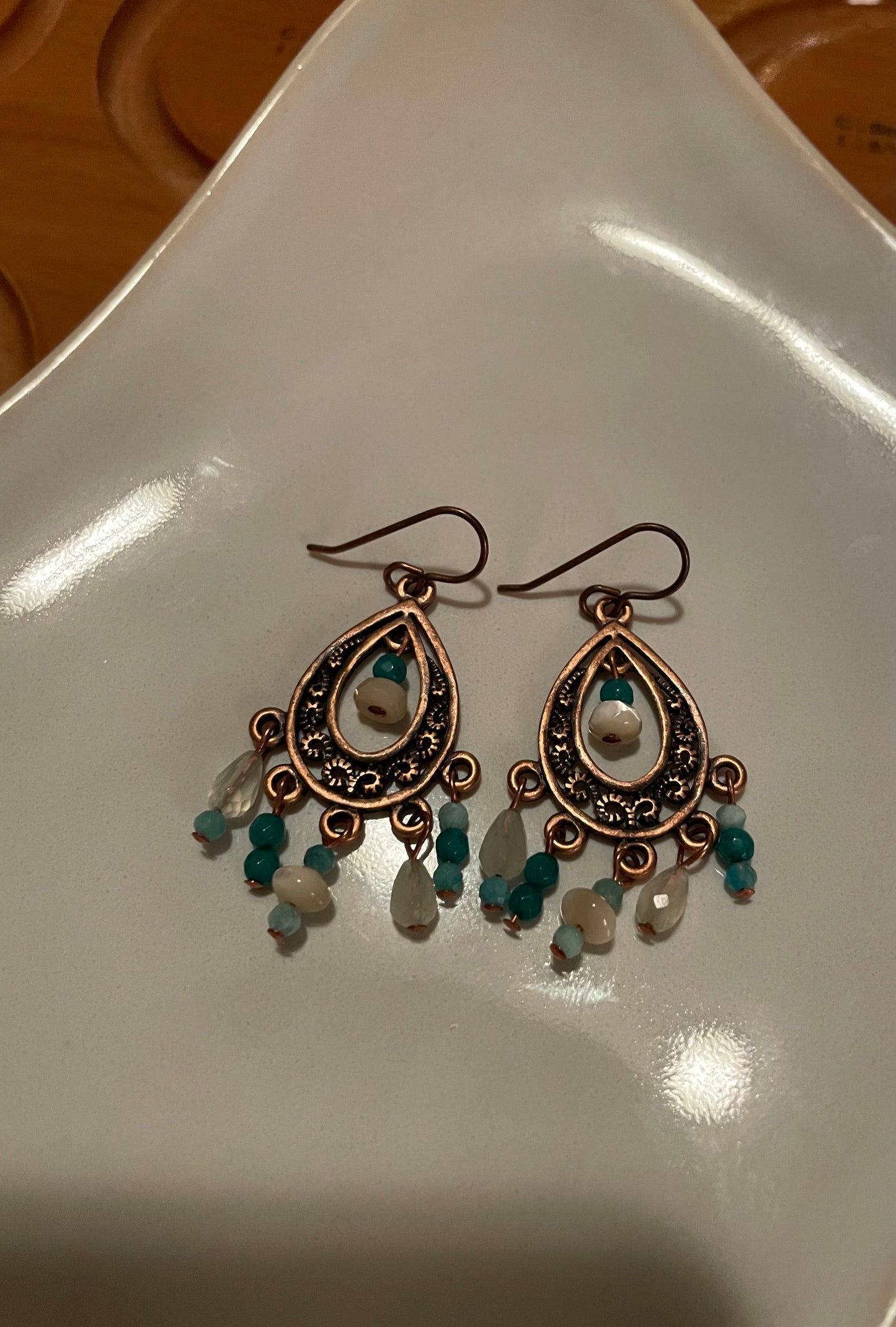 Copper and Multi Stone Chandelier Earrings