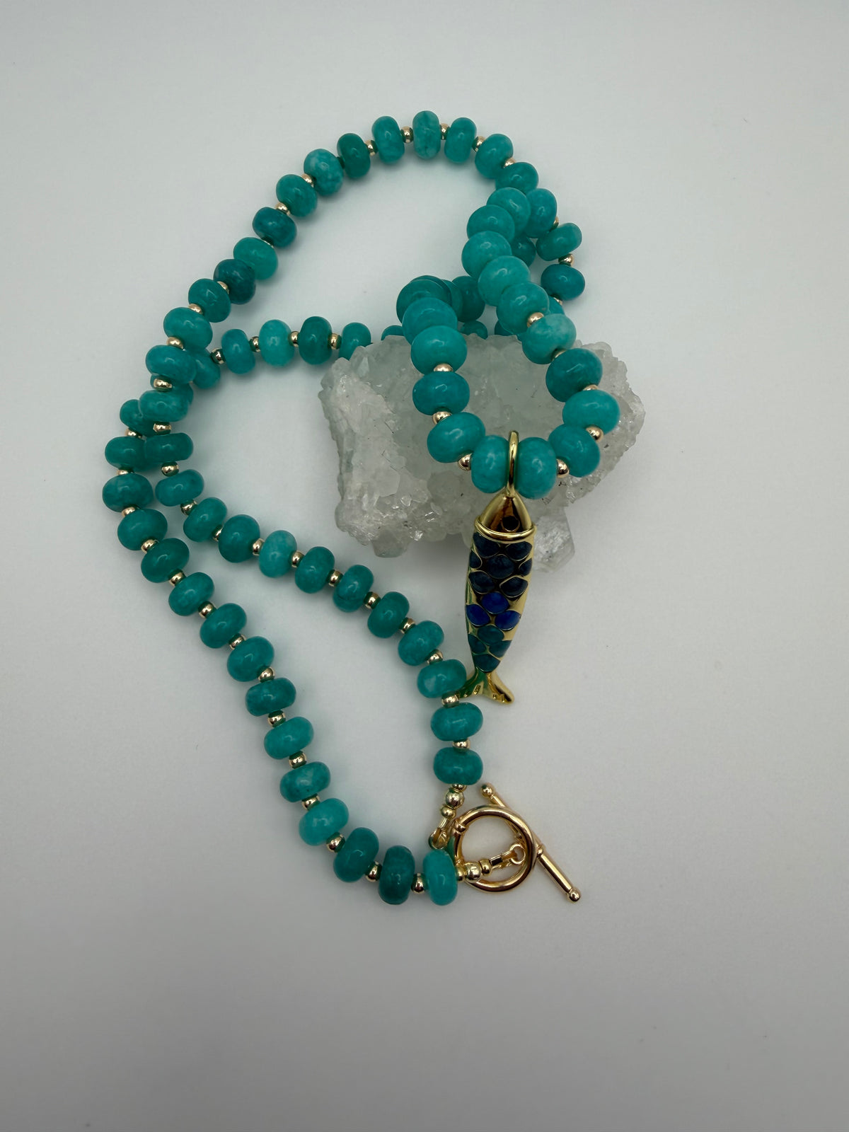 Blue Quartz Necklace with Fish Pendant