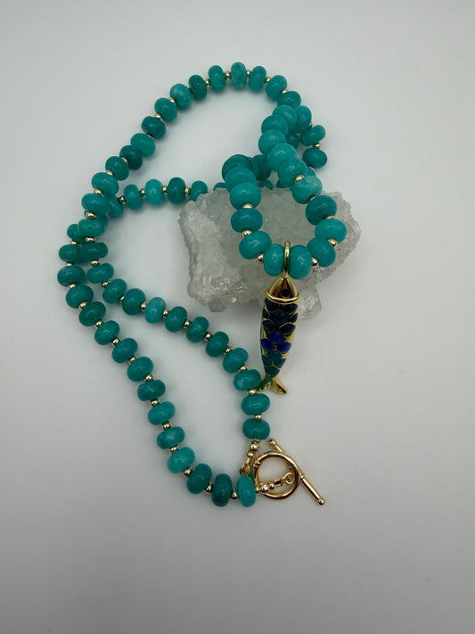 Blue Quartz Necklace with Fish Pendant
