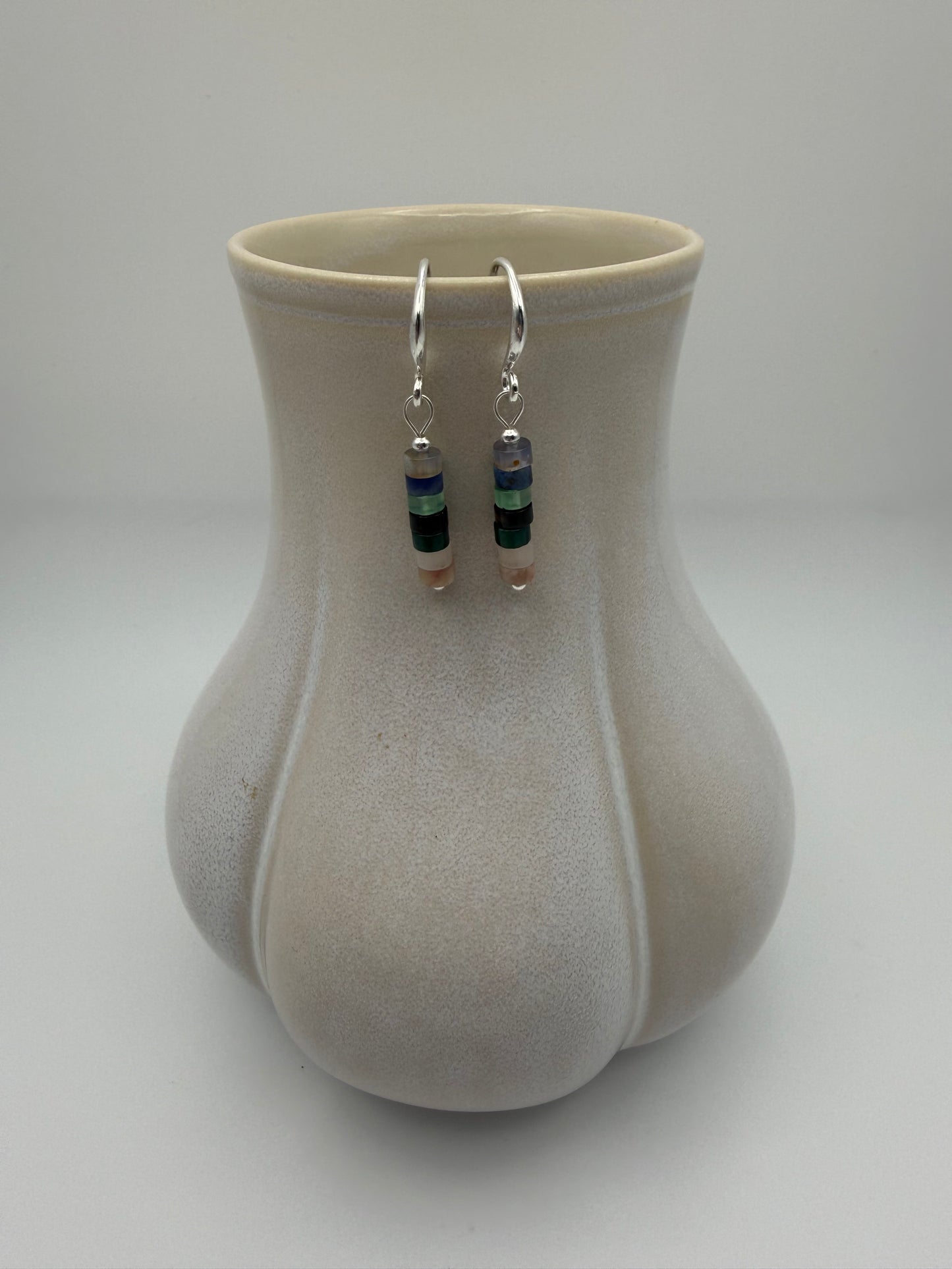Multi Stone and Silver Earrings