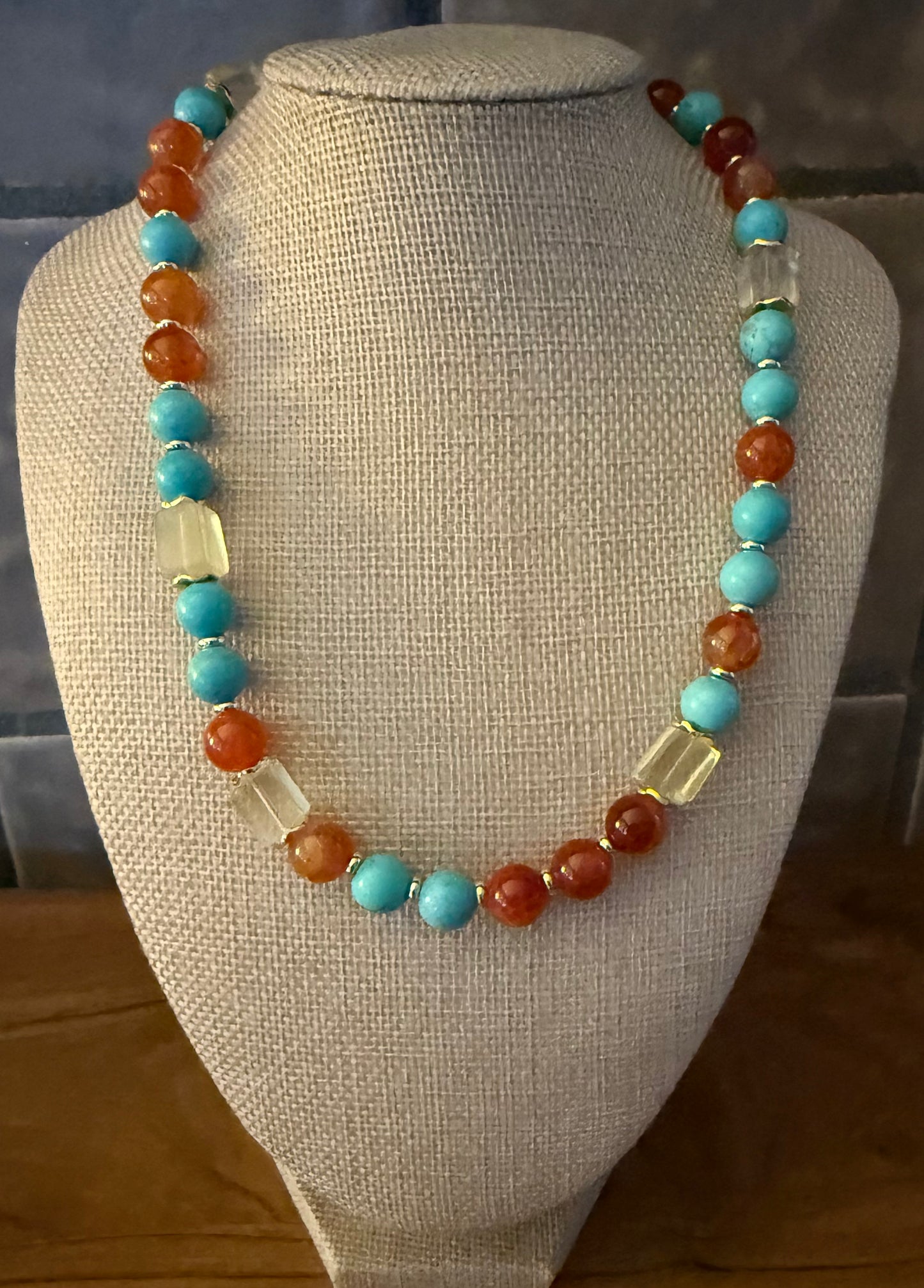 Turquoise and Carnelian Necklace with Citrine Accents