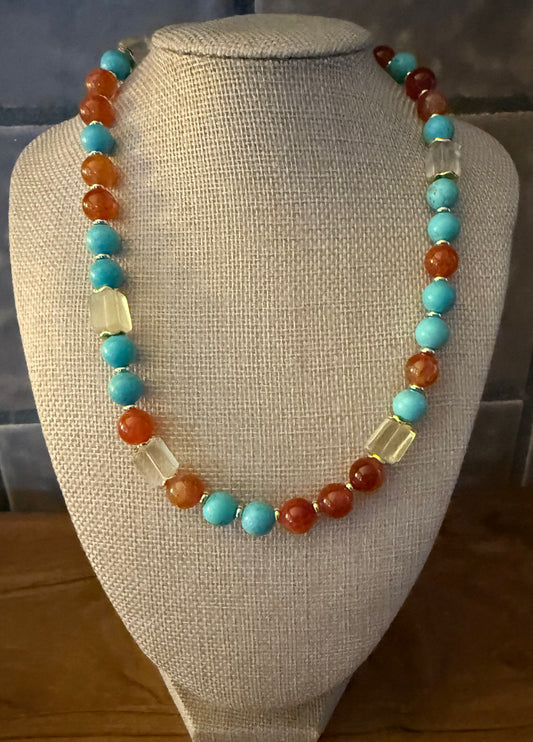 Turquoise and Carnelian Necklace with Citrine Accents