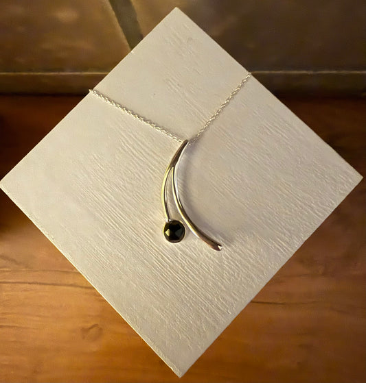 Sterling Silver Necklace with Black Spinel Cabochon