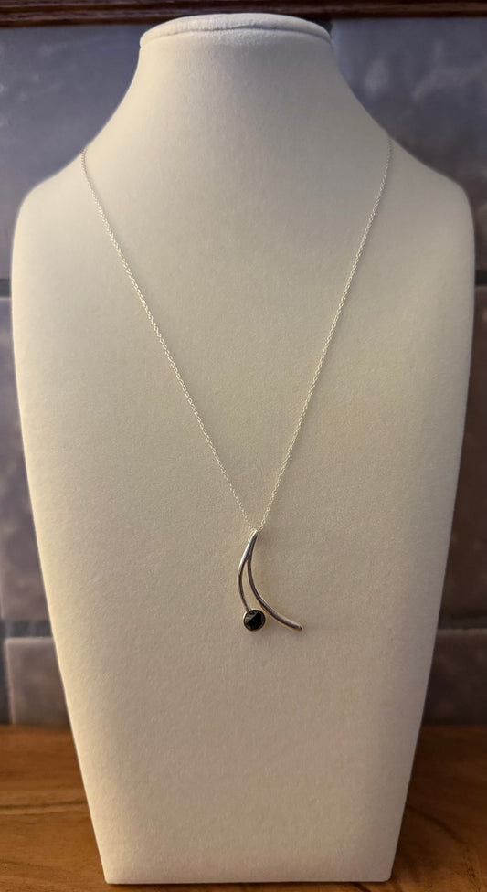 Sterling Silver Necklace with Black Spinel Cabochon