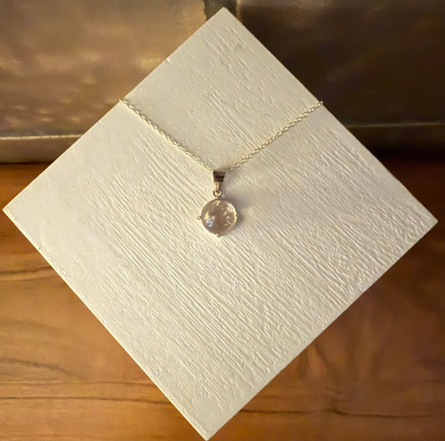 Sterling Silver and Morganite Cabochon Necklace