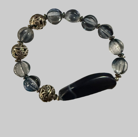 Blue Agate and Glass Bead Bracelet