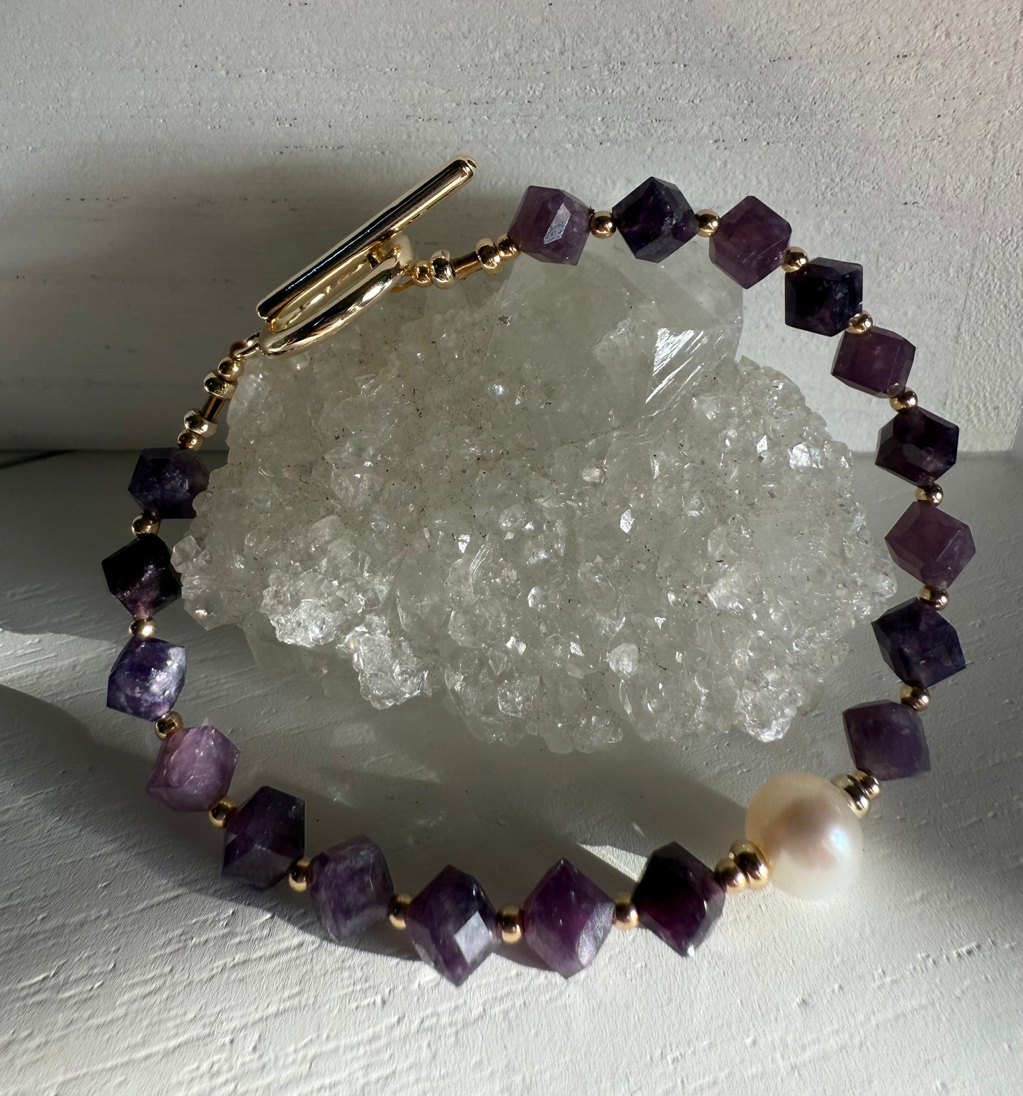 Lepidolite and Pearl Bracelet