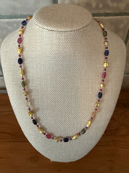 Multi Colored Sapphire Necklace with gold accents