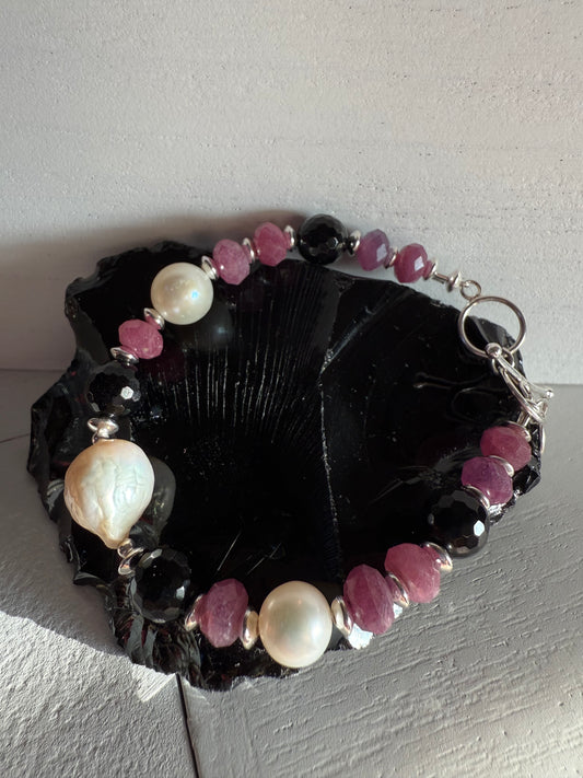 Ruby and Black Onyx with Pearl Accents Bracelet