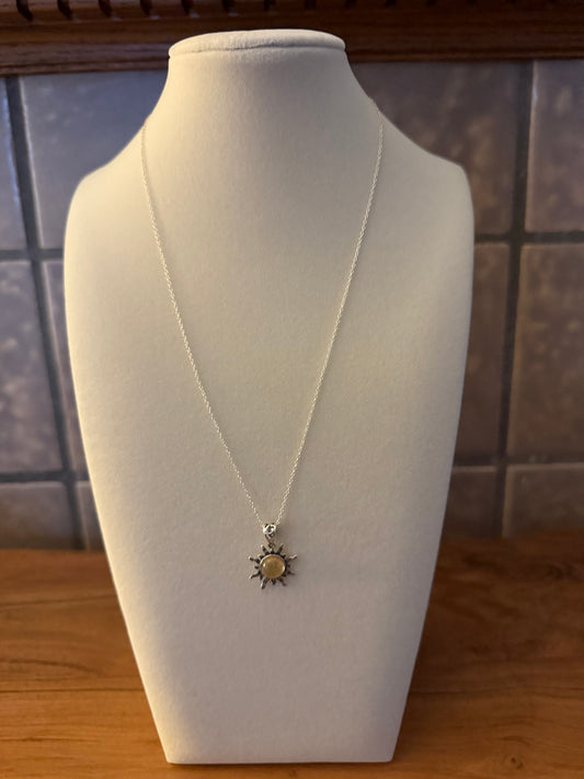 Sterling Silver Sun Necklace with Citrine Cabochon Gemstone