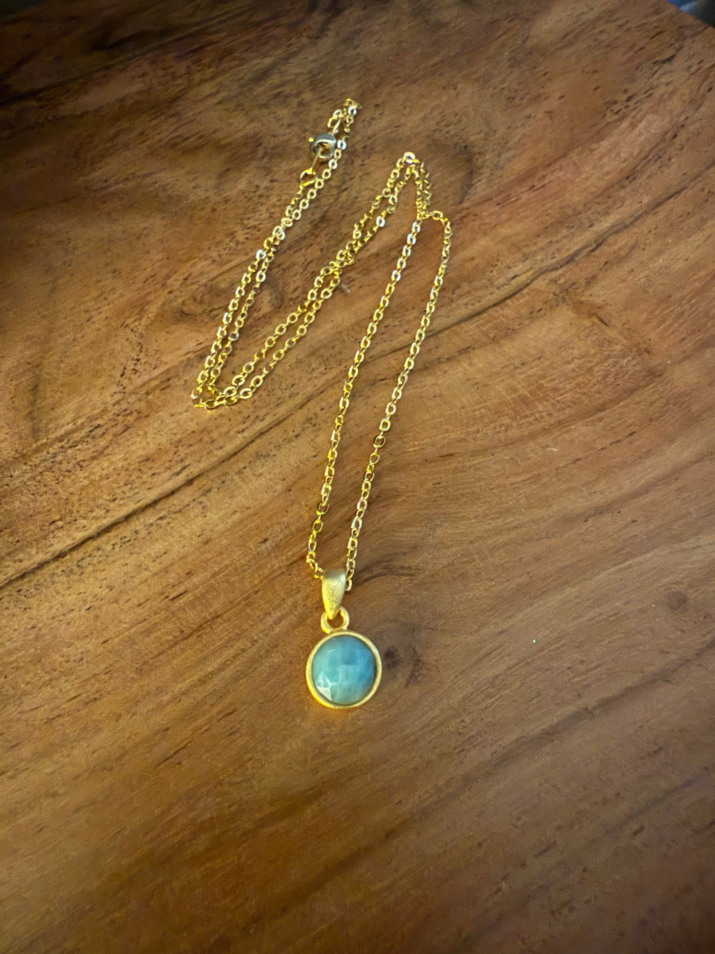 Amazonite Cabochon Necklace with Gold Plated Chain