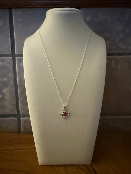 Sterling Silver Thistle Necklace with Pink Sapphire Cabochon