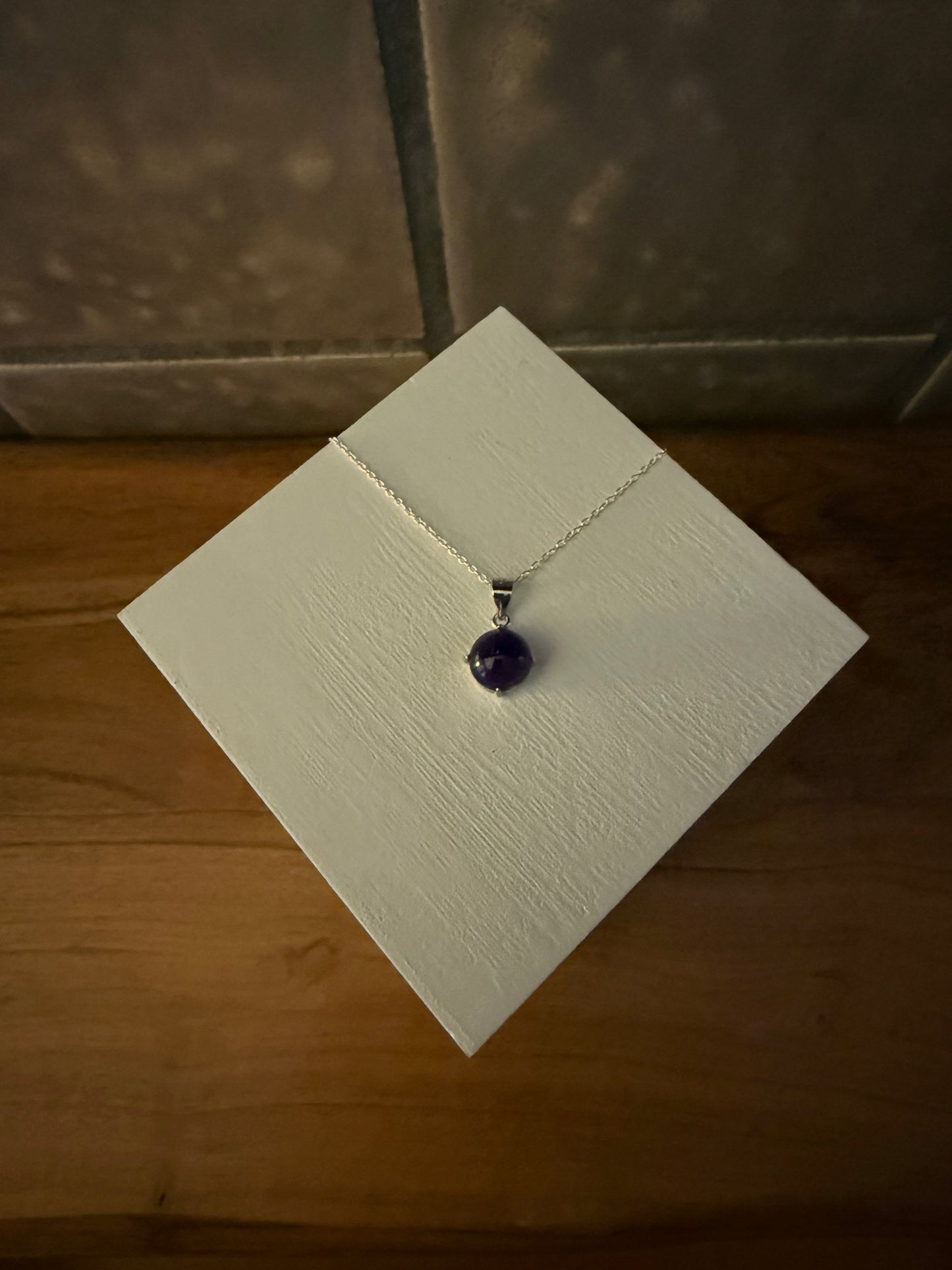 Sterling Silver and Amethyst Cabochon Necklace