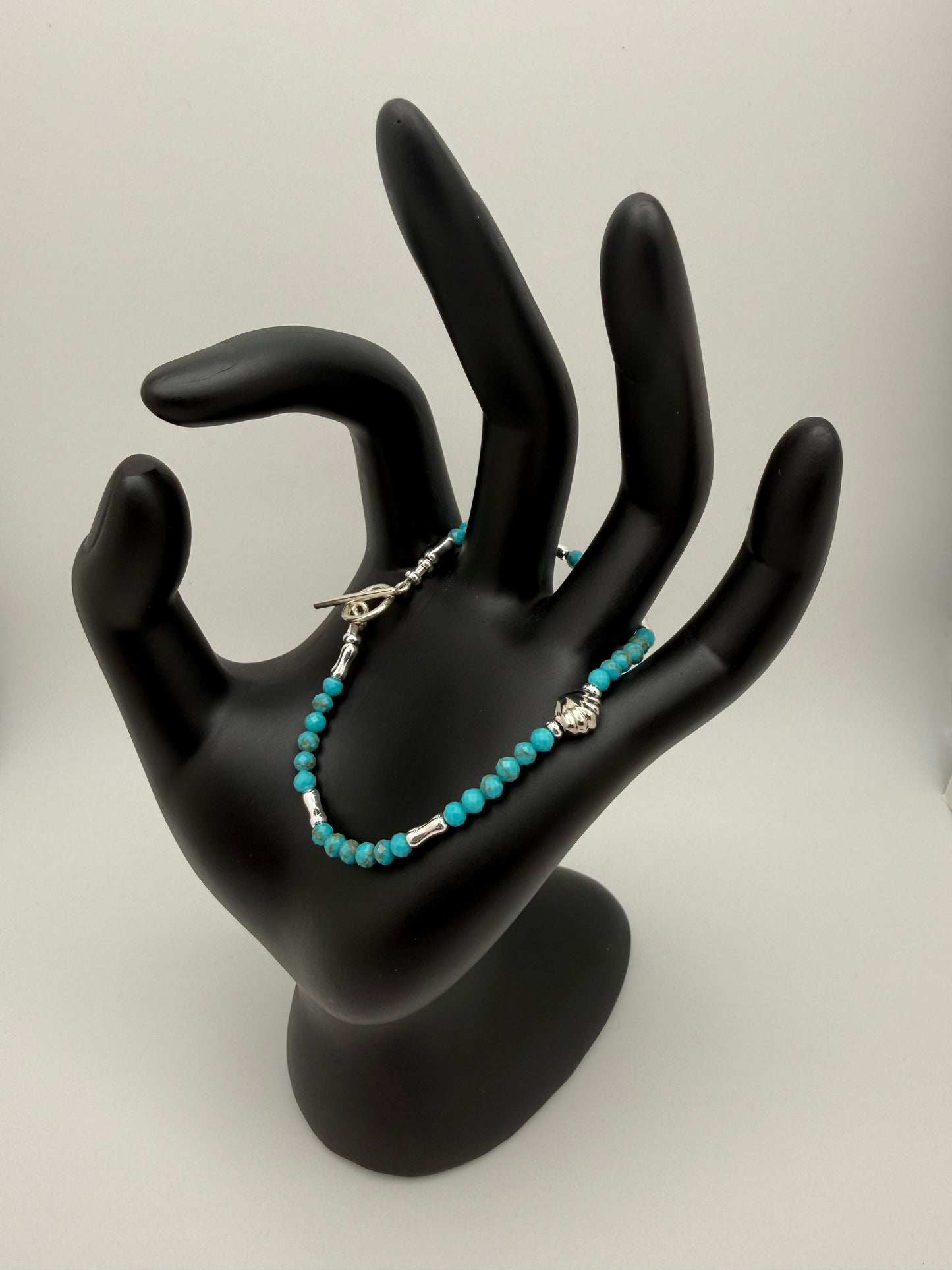 Turquoise and Sterling Silver Bracelet with Shell focal bead