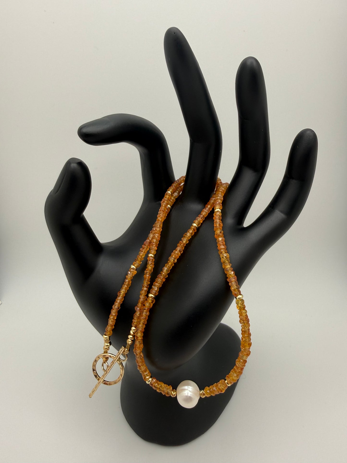 Orange Sapphire and Pearl Necklace