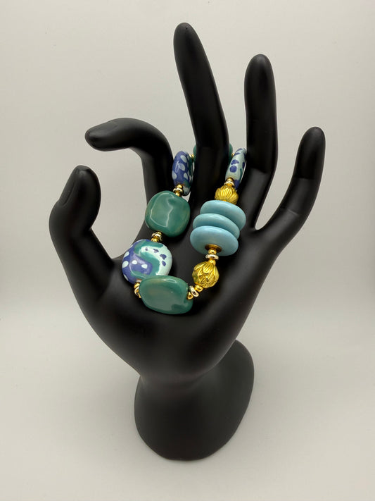 Teal and Blue Kazuri Bead Bracelet